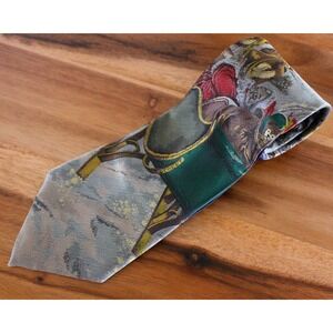 Rinaldo Carelli Silk Neck Tie Santa Christmas Sleigh Reindeer Made in UK 58"